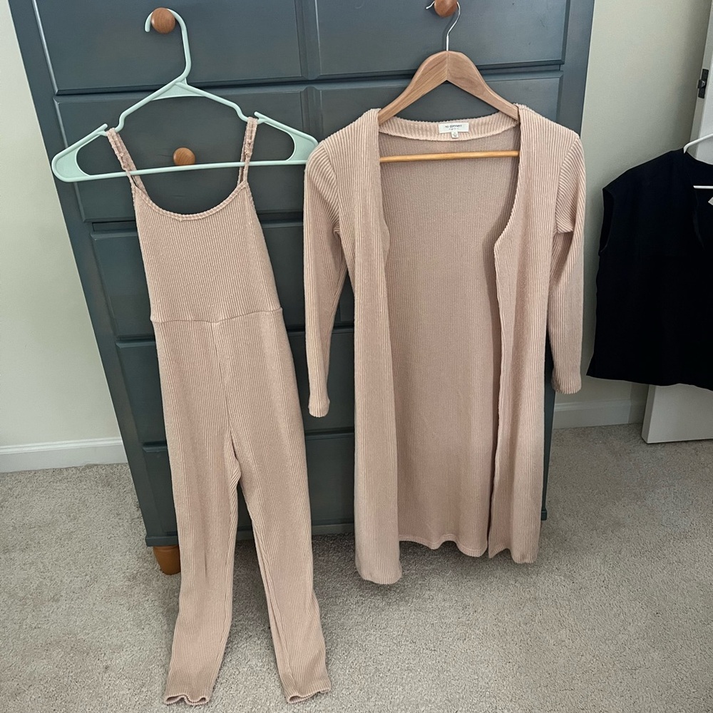 Kids Pink Knit Jumpsuit and Cardigan Set